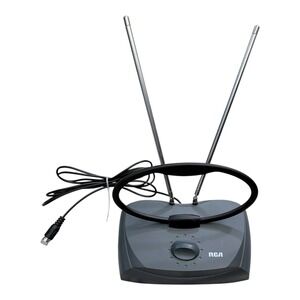 RCA TV Antenna Indoor ANT121 Rabbit Ears UHF VHF Digital Grey Local Channels